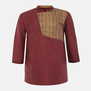 Maroon Printed Silk Panjabi